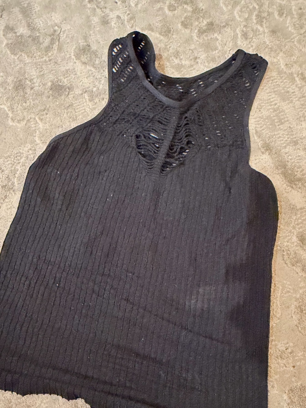 Malibu sugar Girls' Black Knit Tank Top with Lace Yoke tween 7-14